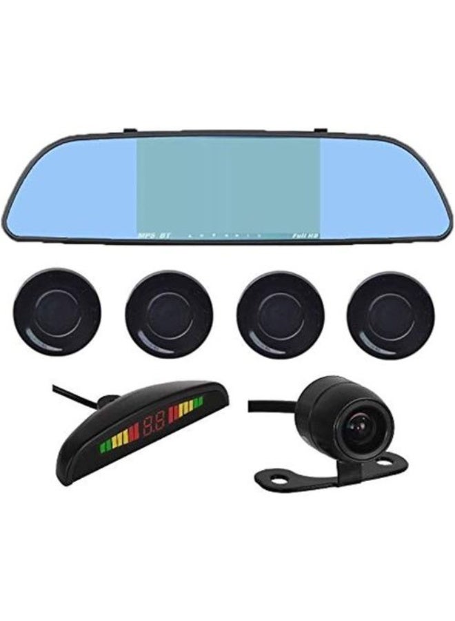 5 Inch Car Mirror Monitor Bluetooth Touch Screen with Black Parking Sensors Assistance Radar and Rear View Camera